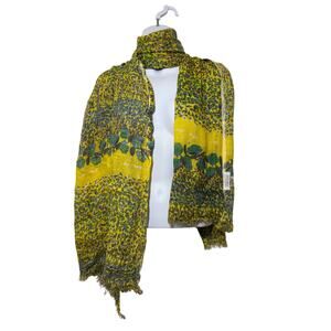 Barneys NY Floral Leopard Print Scarf 72"x27"  Boho Wrap